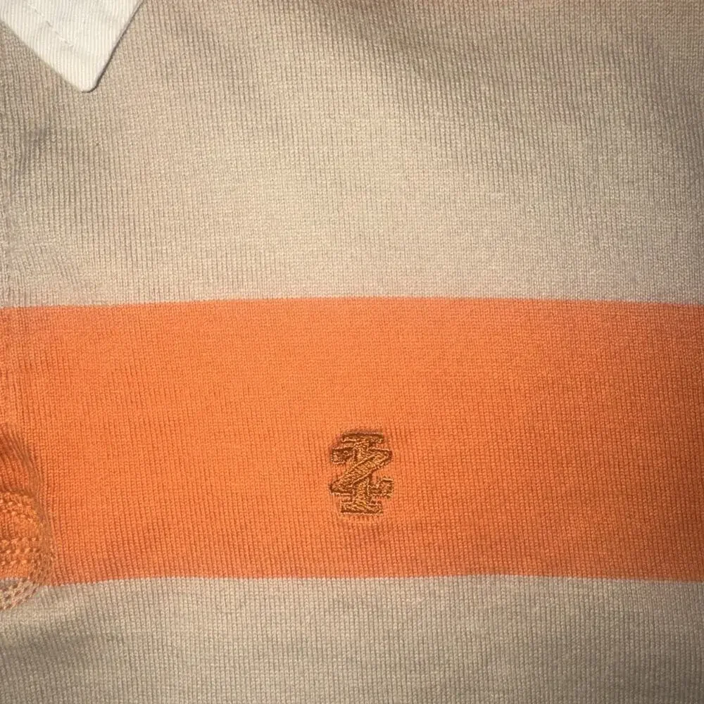 Vintage IZOD Rugby Shirt Mens XL Orange Tan Striped Preppy Heavy Streetwear Y2K